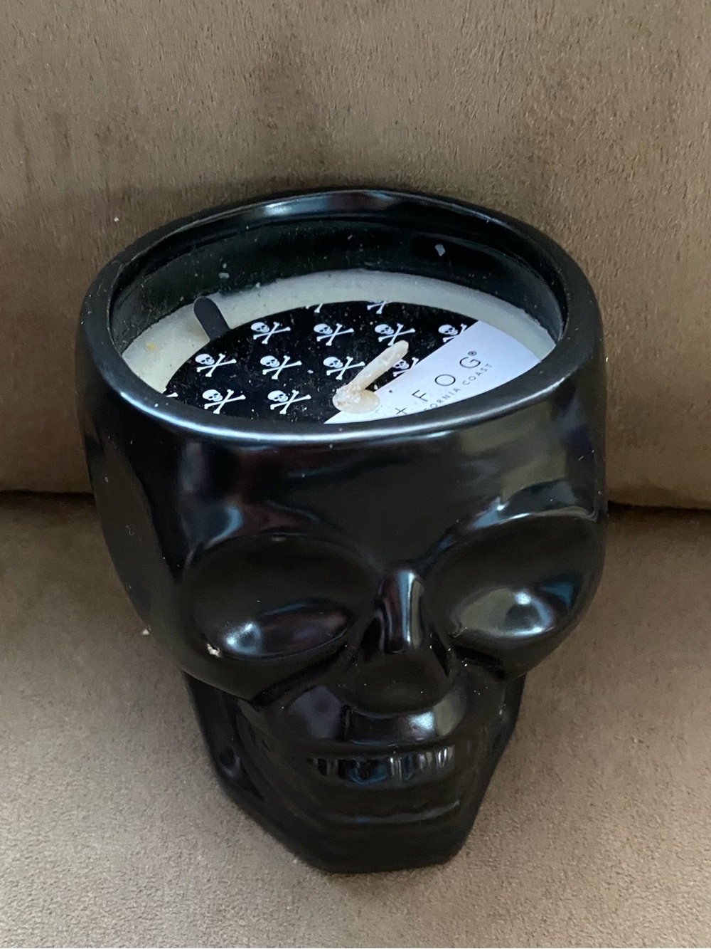Glossy Black Skull Candle Holder Candle